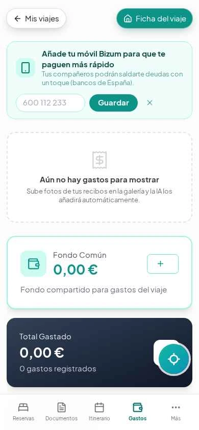 Pantalla real de Gastos en Tovías