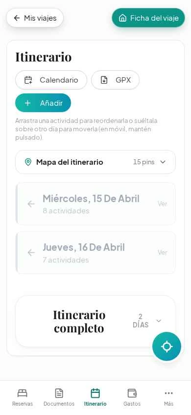 Pantalla real de Itinerario en Tovías