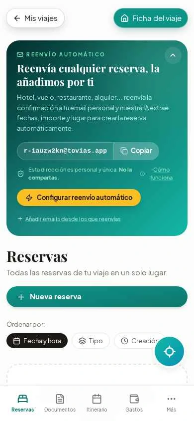 Pantalla real de Reservas en Tovías